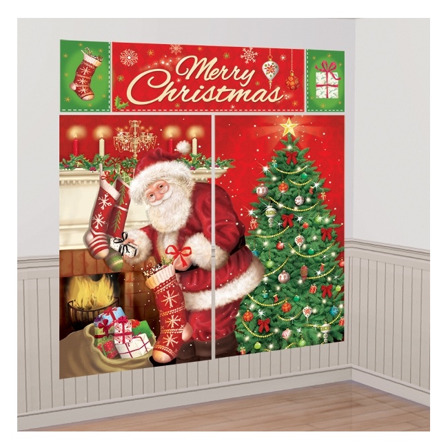 Vista frontal del mural decorativo de Papá Noel en stock