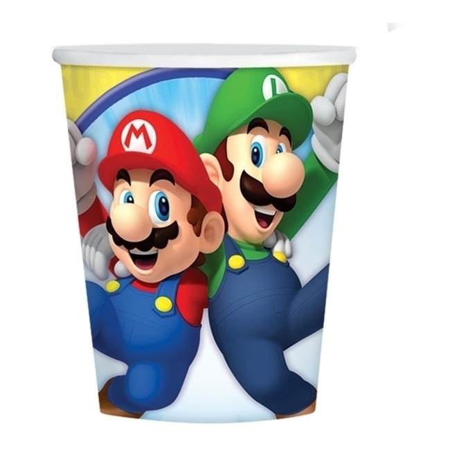 Vista delantera del vasos de Super Mario de 266 ml - 8 unidades en stock