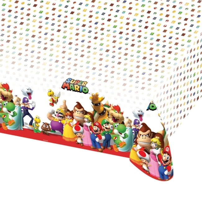 Vista principal del mantel de Super Mario de 1,20 x 1,80 m en stock