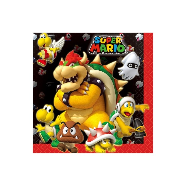 Vista principal del servilletas de Super Mario de 16,5 x 16,5 cm - 20 unidades en stock