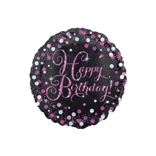 Vista delantera del globo de Pink Birthday de 45 cm - Anagram en stock