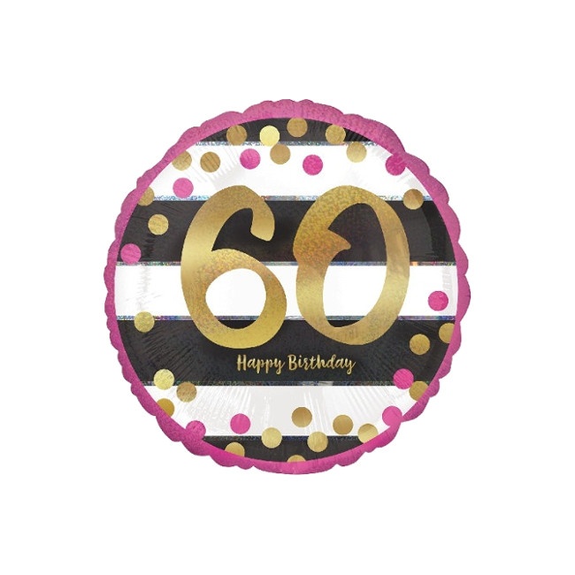 Vista frontal del globo de Pink Birthday en stock