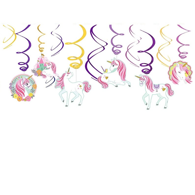 Vista frontal del colgantes decorativos Unicornios rosas - 12 unidades en stock