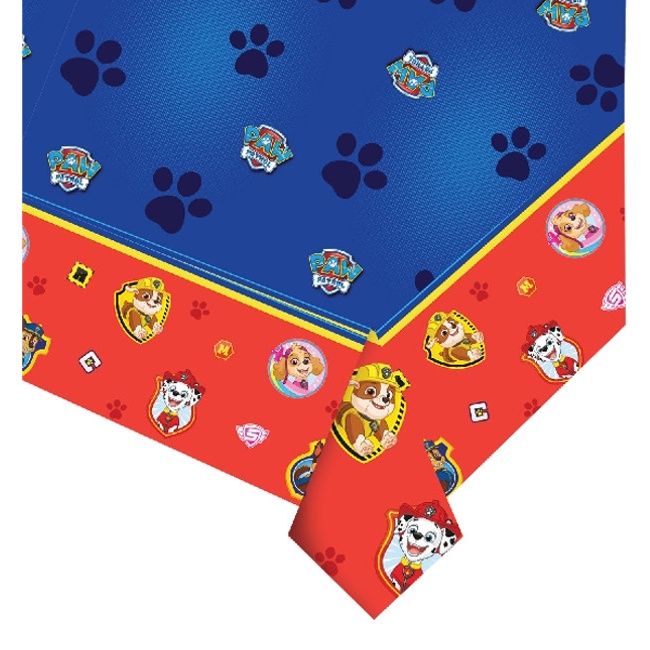 Vista frontal del mantel rojo y azul de la Patrulla canina - 1,80 x 1,20 m en stock