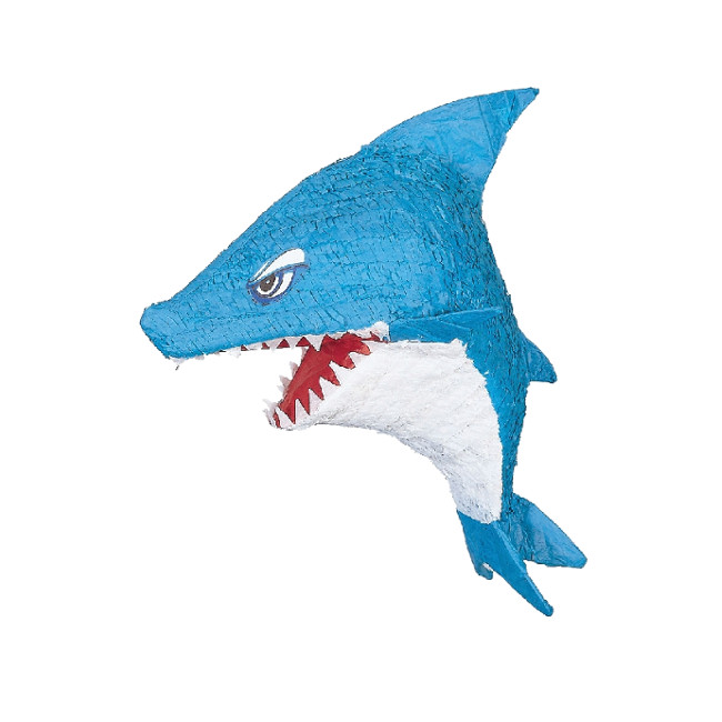 Vista frontal del piñata 3D de Tiburón de 66 x 37 x 19 cm