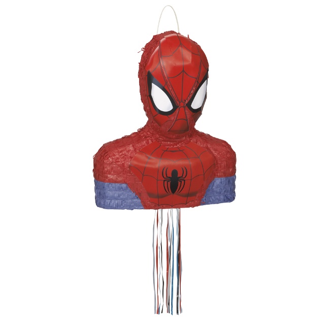 Vista frontal del piñata 3D de Spiderman de 53 x 33 cm