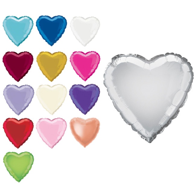 Vista delantera del globo de corazón de colores de 45 cm - Qualatex - 1 unidad en color azul, azul marino, blanco, dorado, fucsia, lila, marfil, morado, plateado y verde