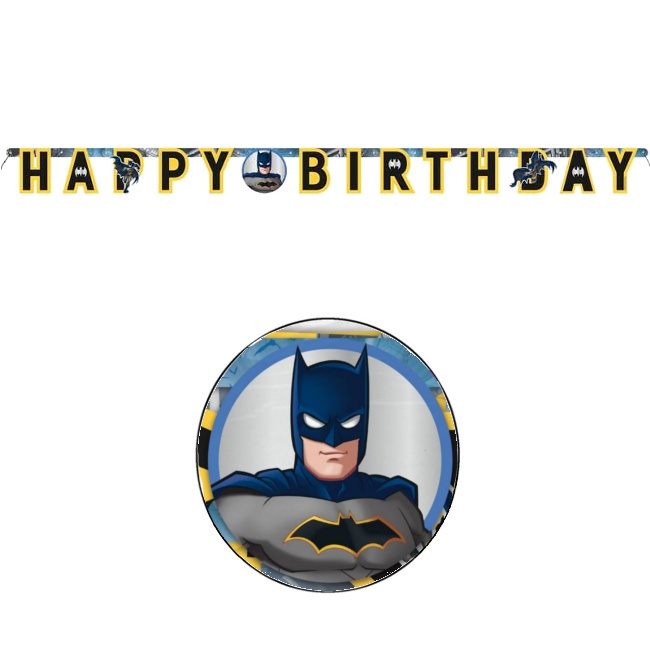 Vista frontal del guirnalda Feliz Cumpleaños de Batman - 1,75 m en stock