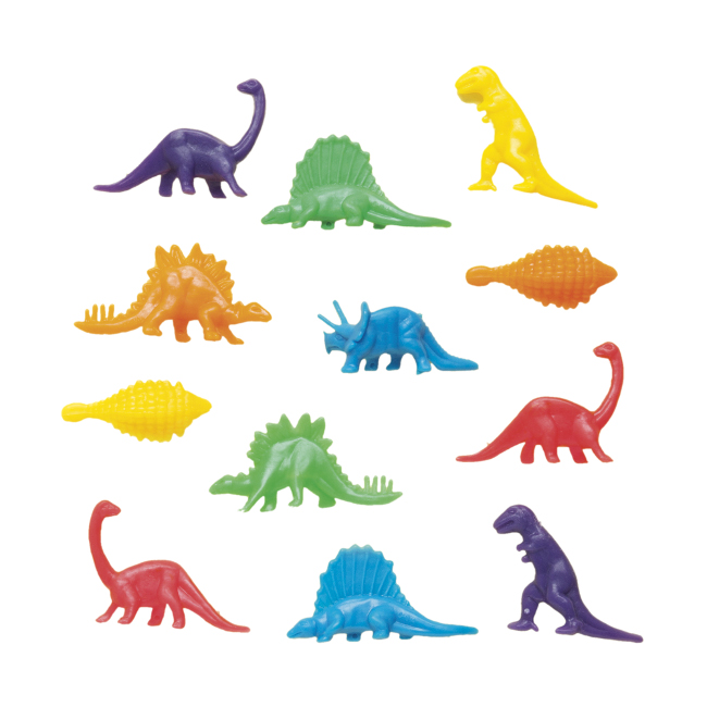 Vista frontal del figuras de dinosaurios surtidas - 12 unidades en stock