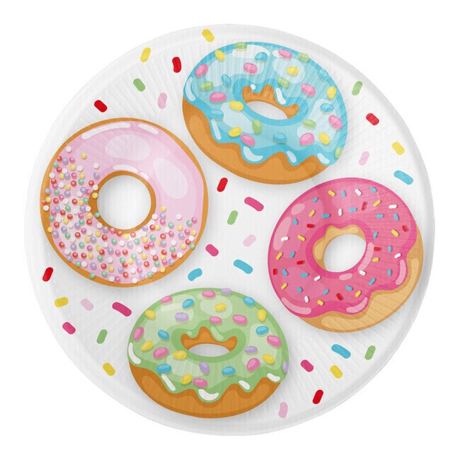 Vista frontal del platos de Donuts de 17 cm surtidos - 8 unidades
