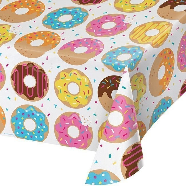Vista frontal del mantel de Donuts - 1,37 x 2,59 m en stock