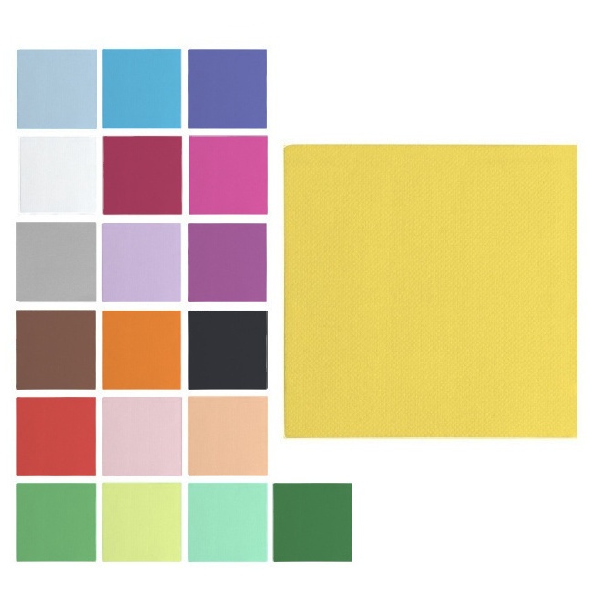 Vista delantera del servilletas de 20 x 20 cm - Maxi Products - 50 unidades en color amarillo, azul, azul bebé, azul marino, blanco, fucsia, lila, naranja, negro, rojo, rosa y verde