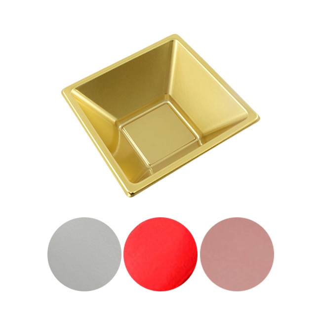 Vista delantera del cuencos cuadrados metalizados de 12 x 5,2 cm - Maxi Products - 4 unidades en color dorado, plateado, rojo y rosa dorado