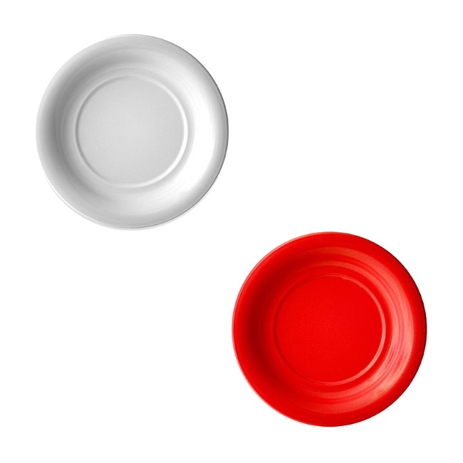 Vista delantera del platos redondos de 18 cm - Maxi Products - 8 unidades en color blanco y rojo