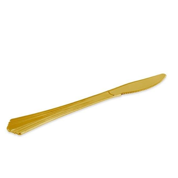 Vista frontal del cuchillos metalizados dorados de 19 cm - Maxi Products - 15 unidades en stock