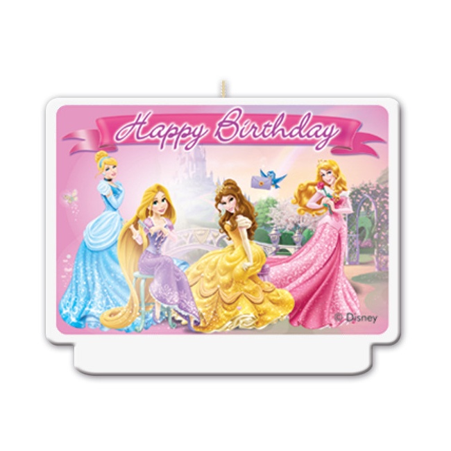 Vista frontal del vela decorativa de las Princesas Disney de 7 x 9 cm - 1 unidad en stock