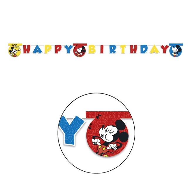 Vista delantera del guirnalda feliz cumpleaños de Mickey Vintage - 2,00 m en stock