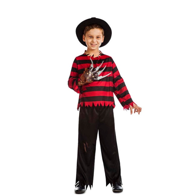 Vista frontal del disfraz de asesino Freddy en tallas 3 a 12 años