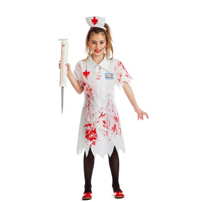Vista frontal del disfraz de enfermera zombie en tallas 5 a 12 años
