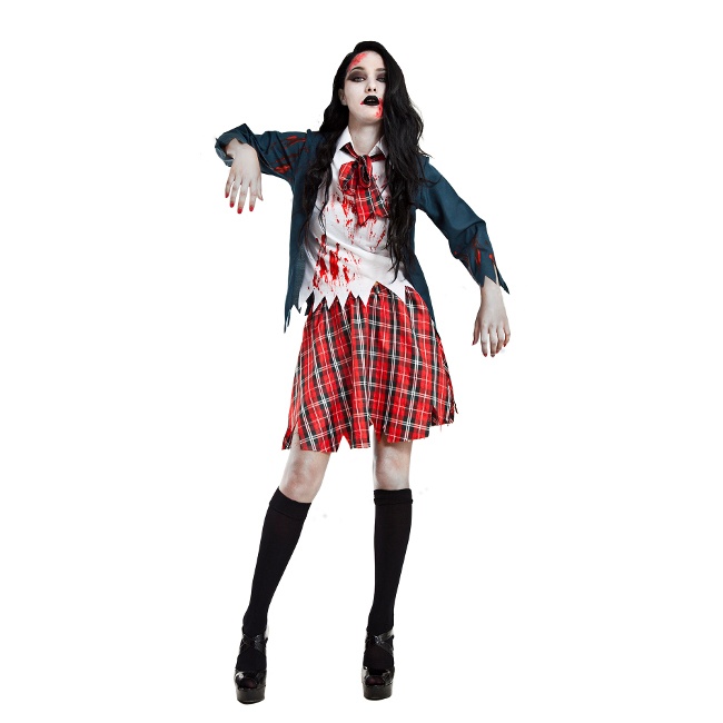 Vista frontal del disfraz de colegial zombie