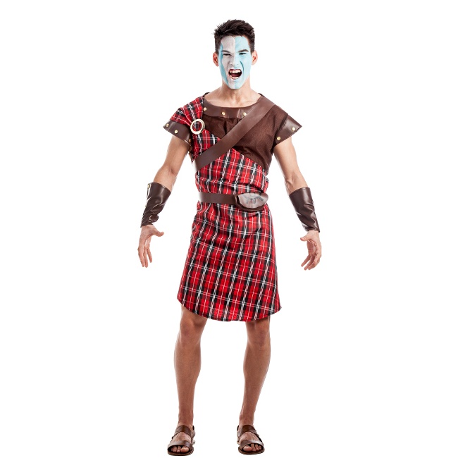 Vista delantera del disfraz de guerrero escocés disponible también en talla XL