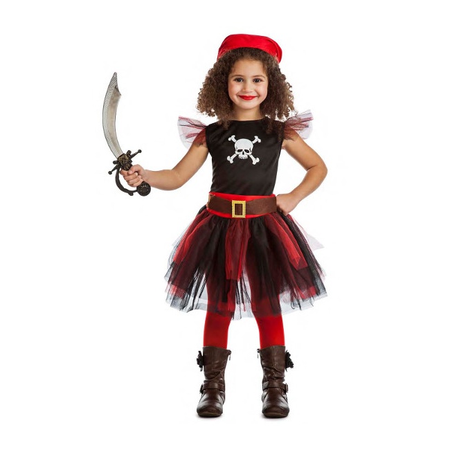 Vista frontal del disfraz de pirata con tutú en tallas 3 a 12 años