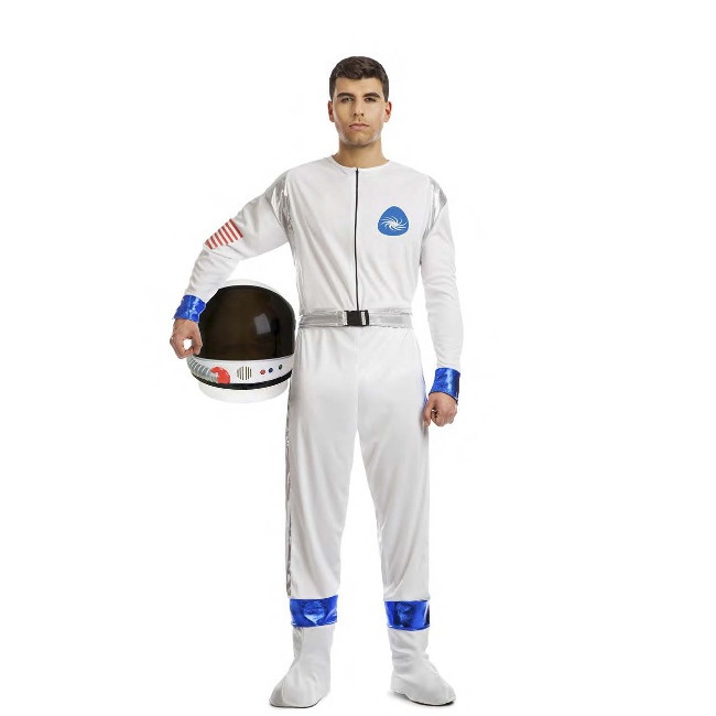 Vista frontal del disfraz de astronauta blanco disponible también en talla XL