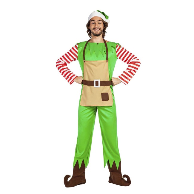 Vista frontal del disfraz de elfo navideño disponible también en talla XL