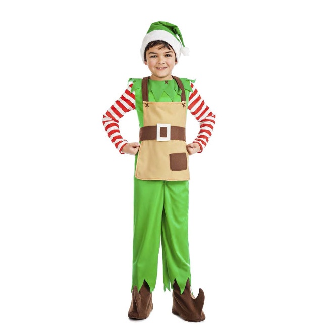 Vista principal del disfraz de elfo navideño en tallas 1 a 12 años