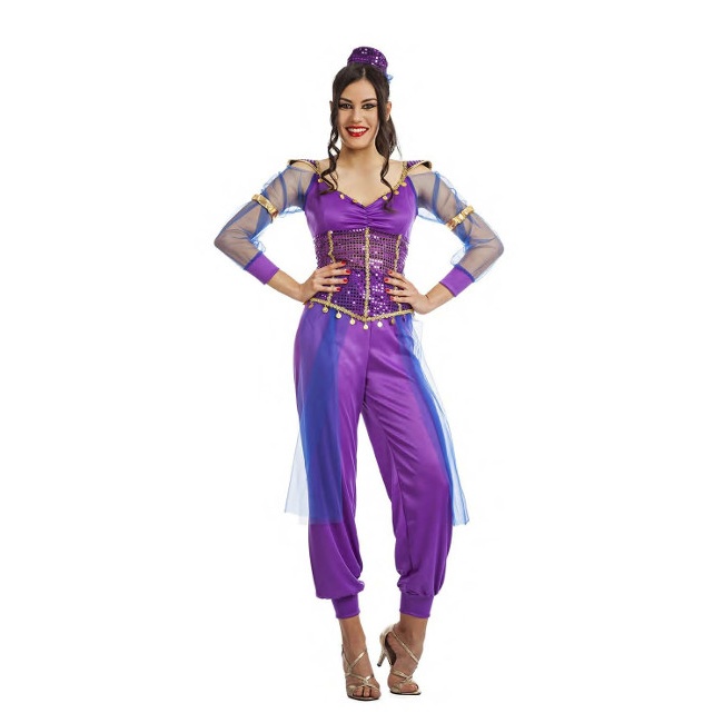 Vista delantera del disfraz de princesa árabe morado disponible también en talla XL