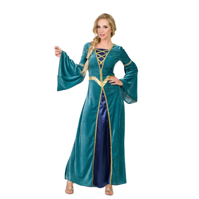 Disfraz de dama medieval con vestido para mujer