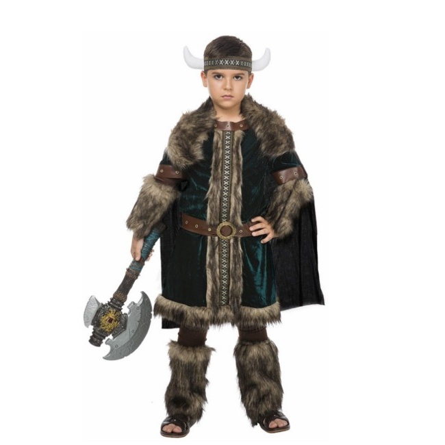 Vista frontal del disfraz de vikingo escandinavo en tallas 3 a 12 años