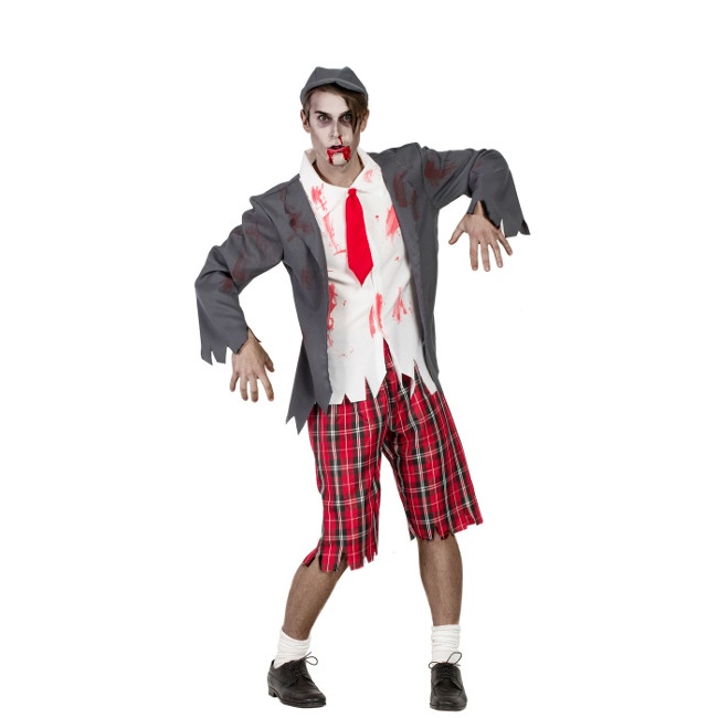 Vista principal del disfraz de colegial zombie en stock