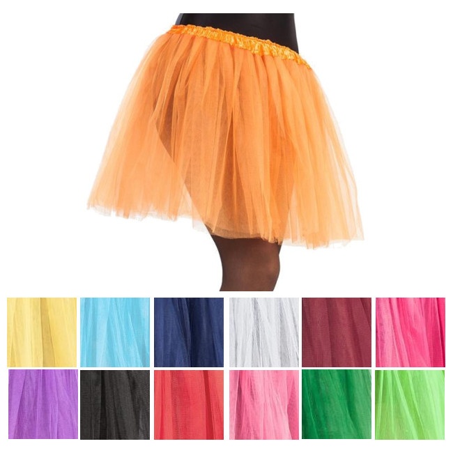 Vista delantera del falda de tutú - 40 cm en color amarillo, azul claro, azul marino, blanco, burdeos, fucsia, morado, naranja, negro, rojo, rosa, verde y verde lima