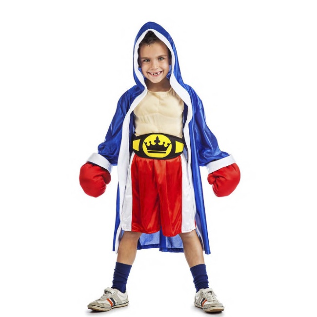 Vista principal del disfraz de boxeador con guantes en tallas 5 a 12 años