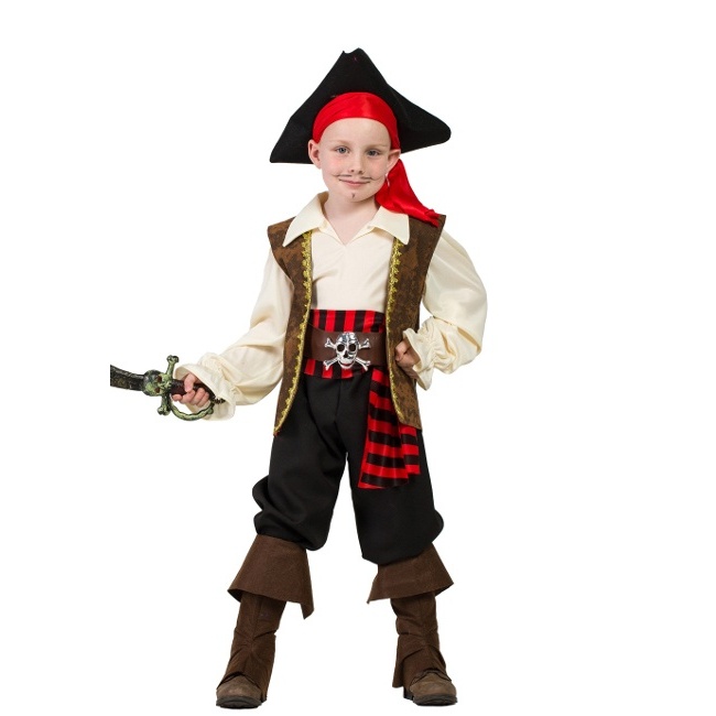 Vista delantera del disfraz de capitán barco pirata en tallas 3 a 12 años