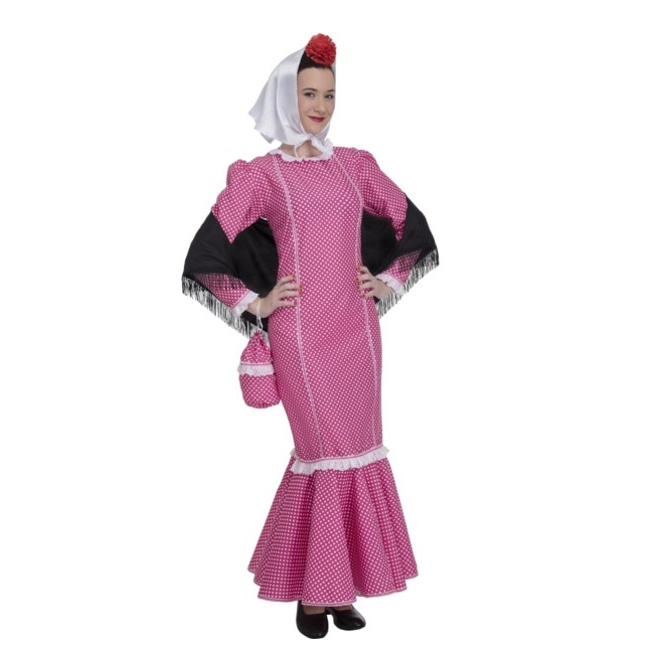 Vista principal del disfraz de chulapa rosa disponible también en talla XL