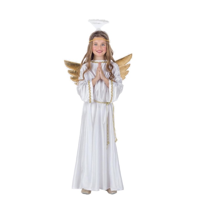 Vista delantera del disfraz de ángel en tallas 3 a 12 años