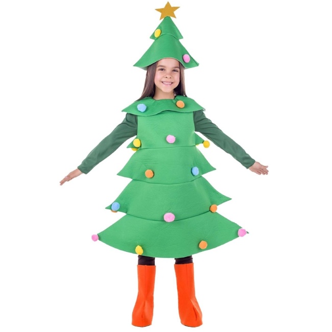 Vista frontal del disfraz de árbol de Navidad infantil en tallas 3 a 12 años