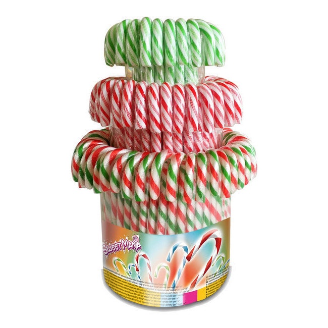 Vista principal del bastón de caramelo en tres colores - 100 unidades