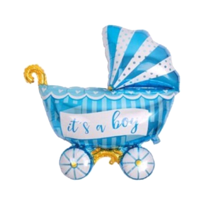 Vista frontal del globo silueta carrito bebé de 98 cm - Amber en color azul y rosa