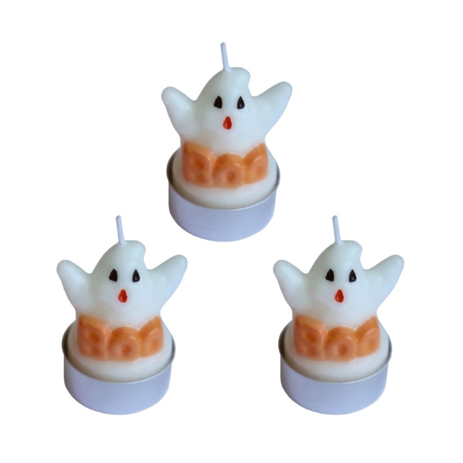 Vista delantera del pack de velas de fantasma de Halloween de 5 cm - 3 unidades en stock