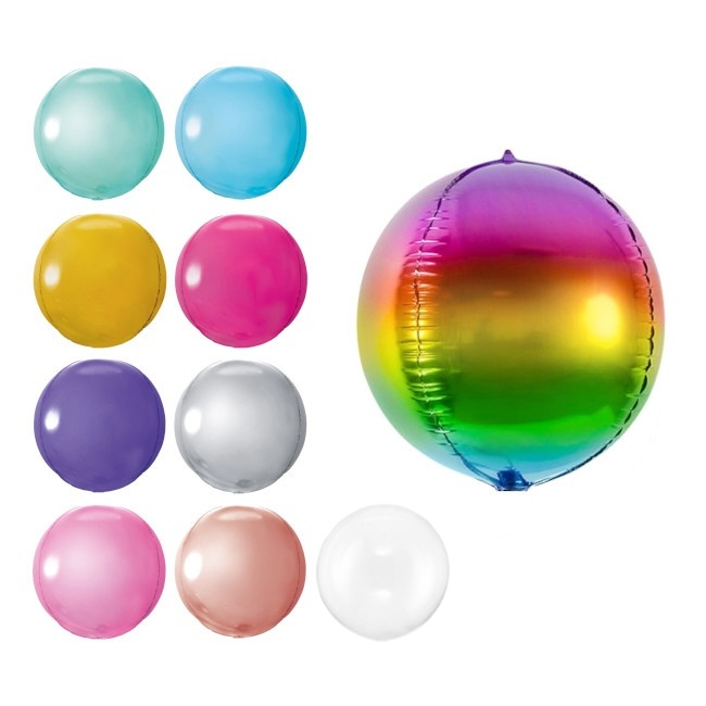 Vista delantera del globo orbz metalizado de 40 cm - PartyDeco en color aguamarina, azul, dorado, fucsia, morado, multicolor, plateado, rosa, rosa dorado y transparente