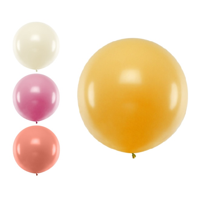 Vista frontal del globo de látex gigante metalizado de 1 m - PartyDeco - 1 unidad en color dorado, perla, rosa claro y rosa dorado
