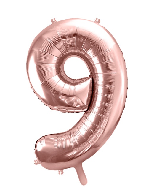 Vista delantera del globo de número rosa dorado de 86 cm - PartyDeco en stock