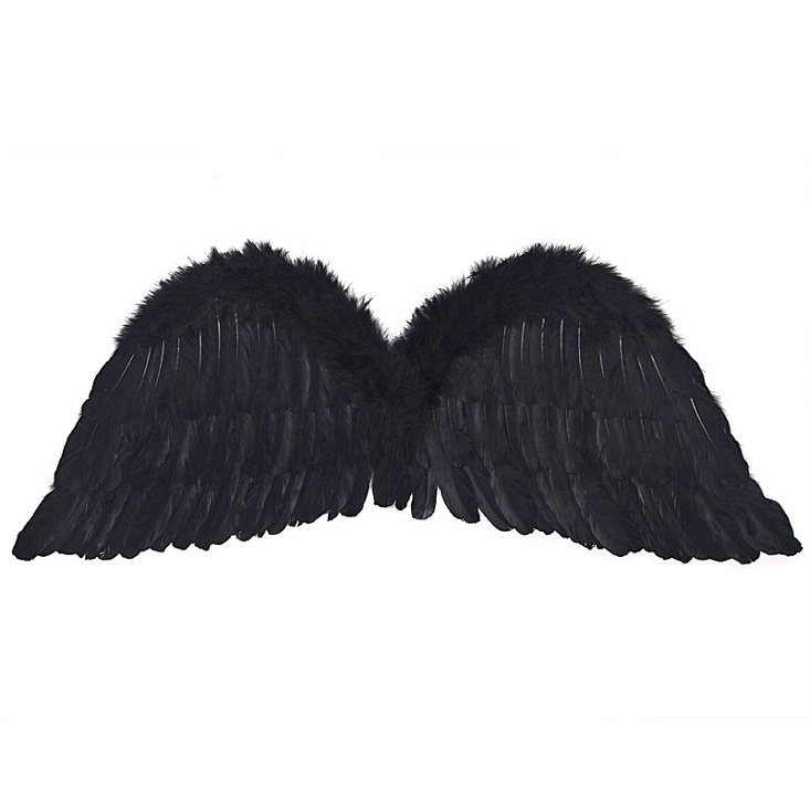 Vista frontal del alas de plumas negras - 75 x 30 cm en stock