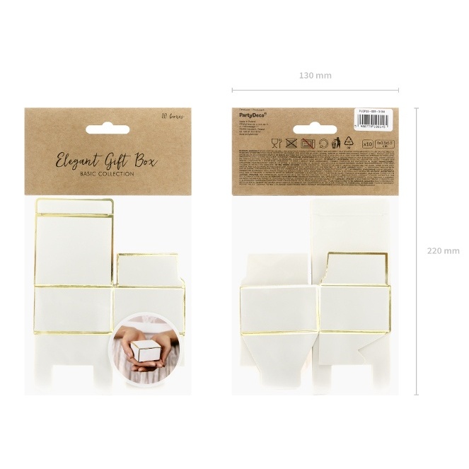 Foto detallada de caja cuadrada blanca con borde dorado de 6 cm - 10 unidades