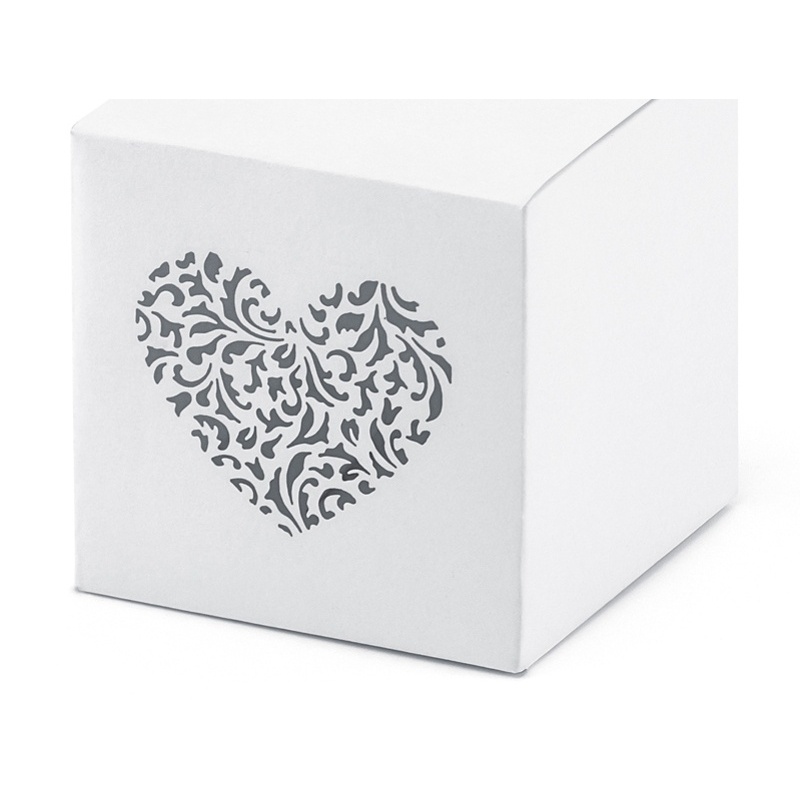 Foto detallada de caja cuadrada blanca con corazón de 5 cm - 10 unidades