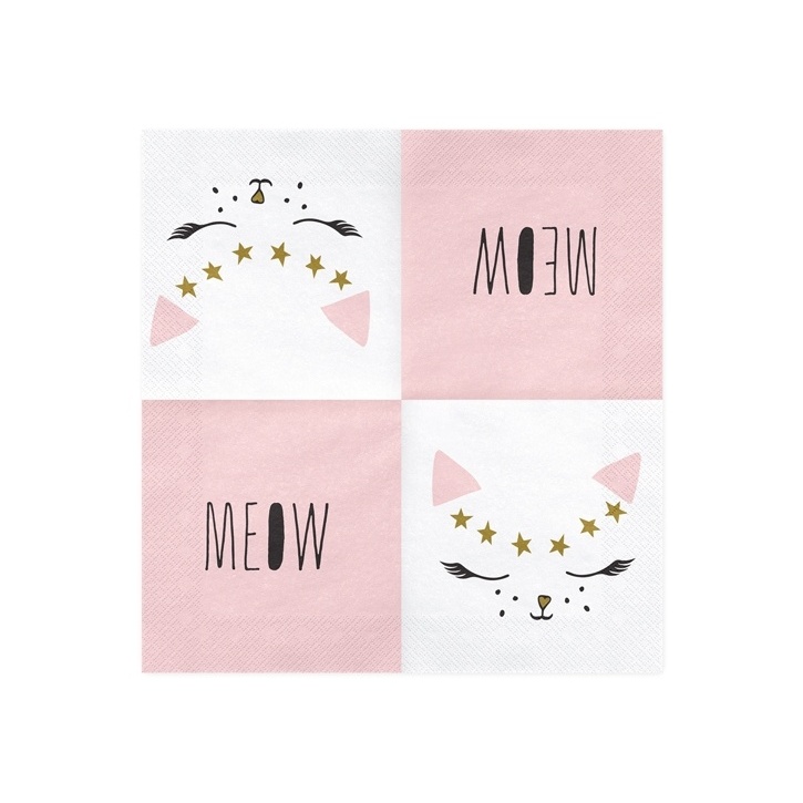 Foto detallada de servilletas de Gato rosa de 16,5 x 16,5 cm - 20 unidades