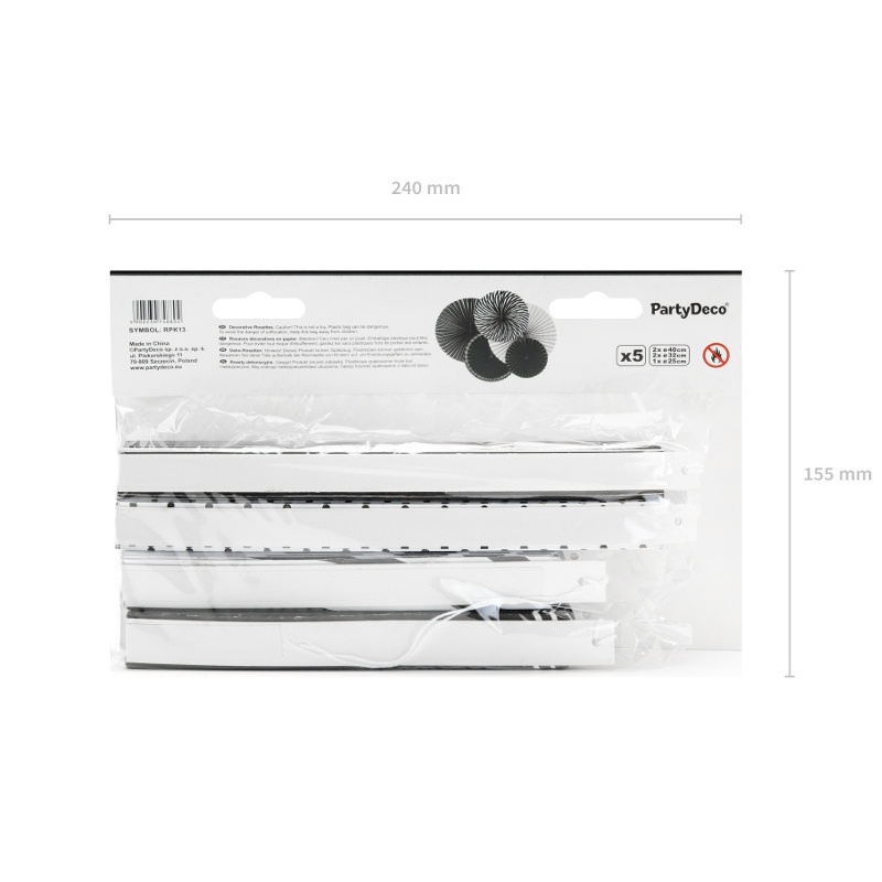 Foto detallada de colgantes redondos de abanico blanco y negro - 5 unidades